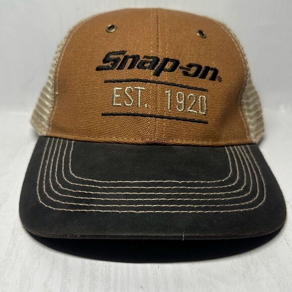 Snap-On Hat EST. 1920 Cap Tools Brown Tan Black Mesh Adjustable Trucker Hat - Picture 1 of 6